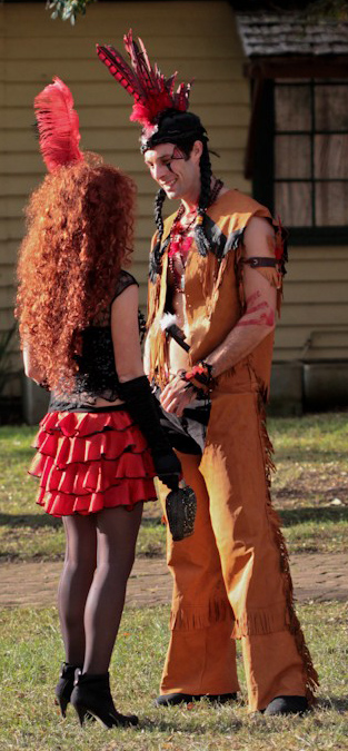 Saloon bar girl costume, Indian warrior costume Saloon bar girl costume, Indian warrior costume